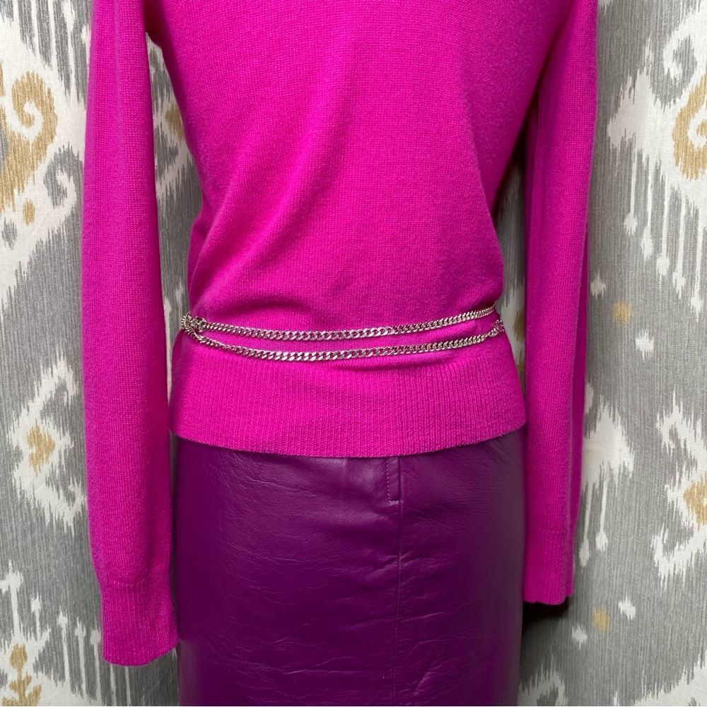Ralph Lauren Blue Label Fuchsia Italian Cashmere Ruffle Front Cardigan Sweater - Picture 10 of 16